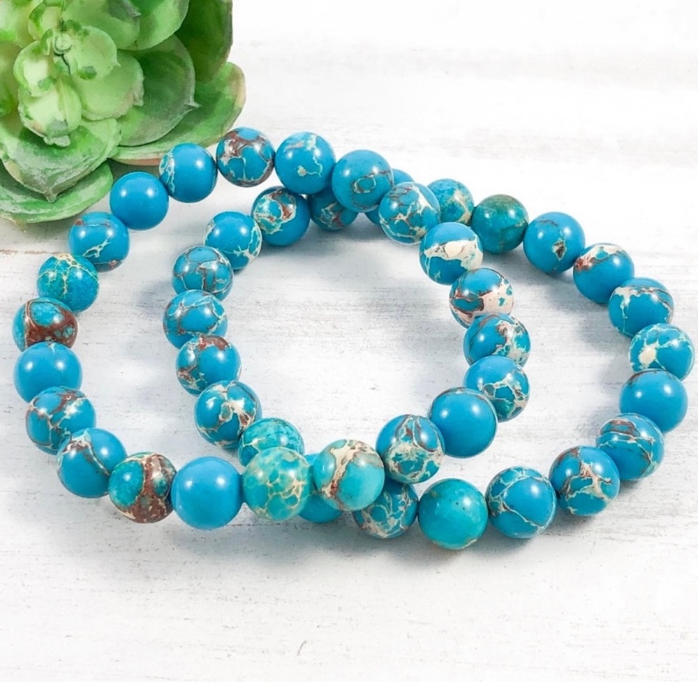 🆕New Turquoise Blue Jasper Healing Crystal Bracelet 8mm